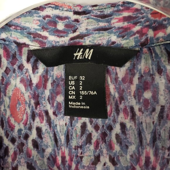 H&M 2 Pink Blue Purple Womens Blouse Semi-Sheer Hi Low Top Multicolor - Picture 3 of 6
